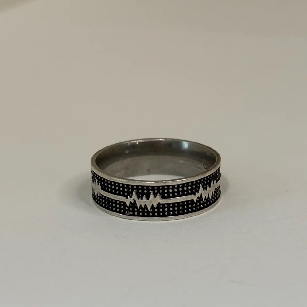 Sterling Silver 925 Heartbeat Band Ring - Size 9